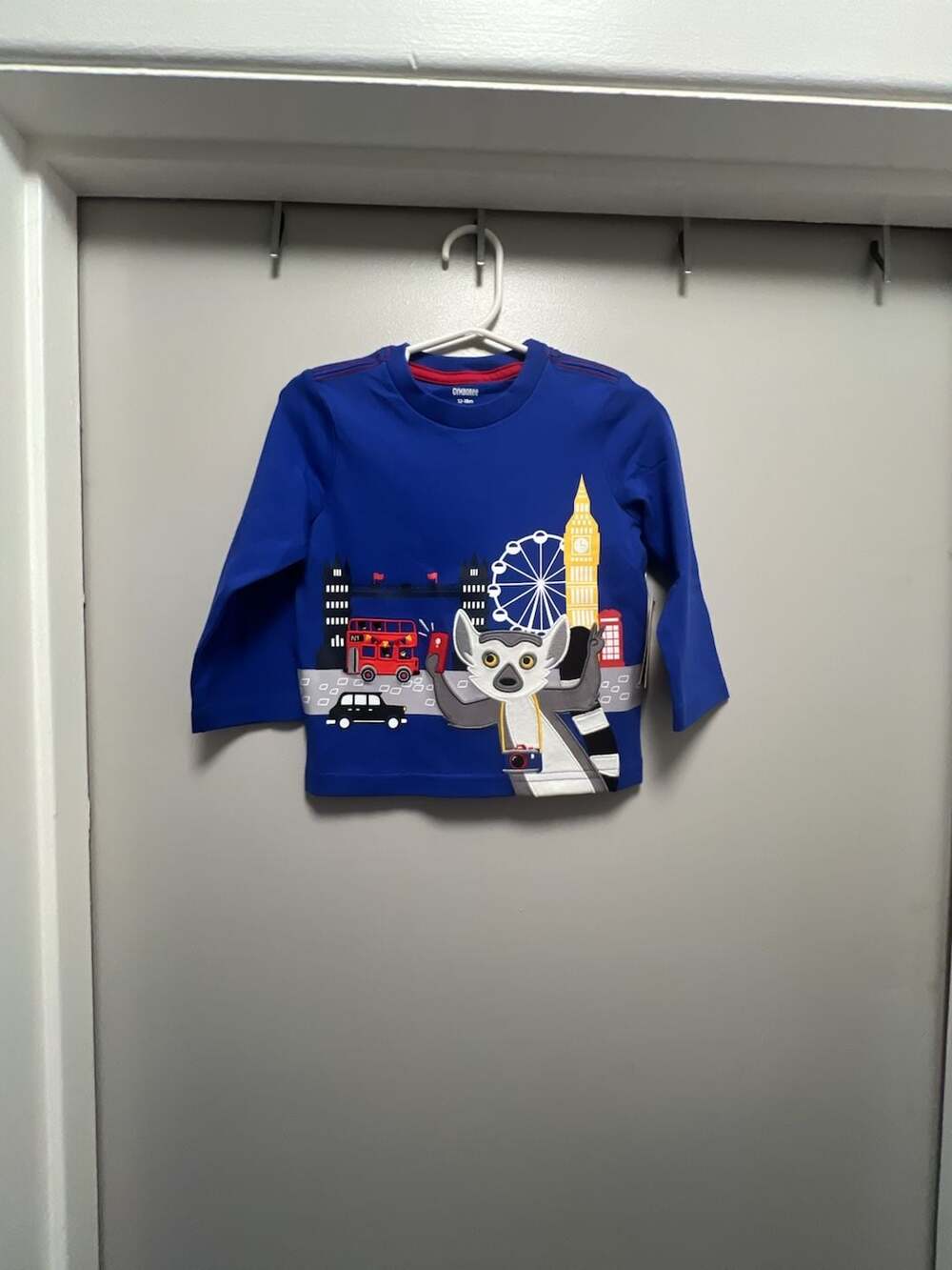 Gymboree London Lemur Embroidered Graphic Long Sleeve T-Shirt
